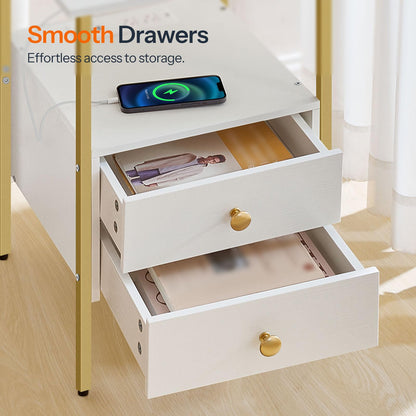 HOOBRO Side Table with Charging Station & 2 Drawers & USB Port & Type-C Port