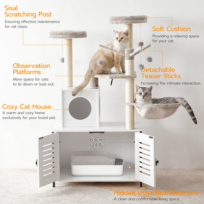 HOOBRO Wooden Cat Tree with Litter Box Enclosure