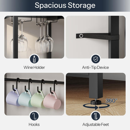 HOOBRO 45.3-inch Multi-functional Bakers Rack with Power Outlet & LED Light