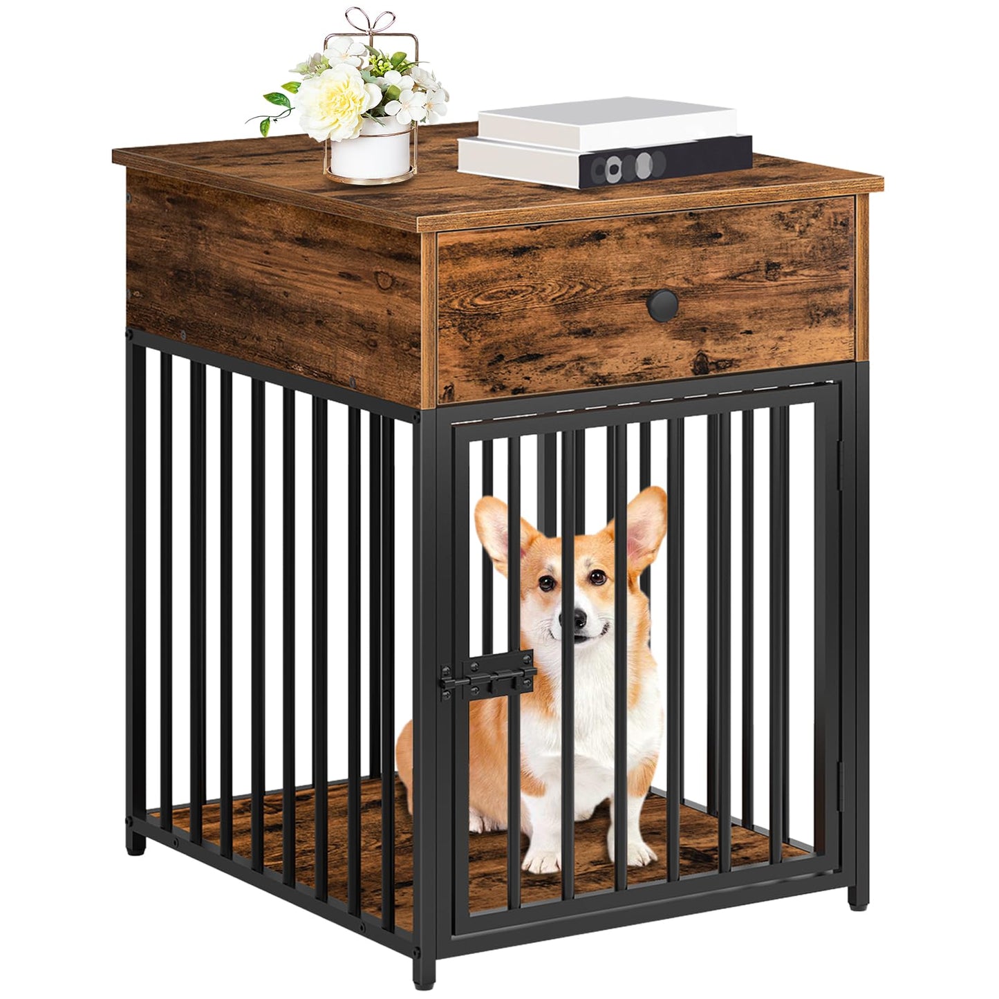 HOOBRO Wooden Dog Crate & Dog Kennel with Drawer