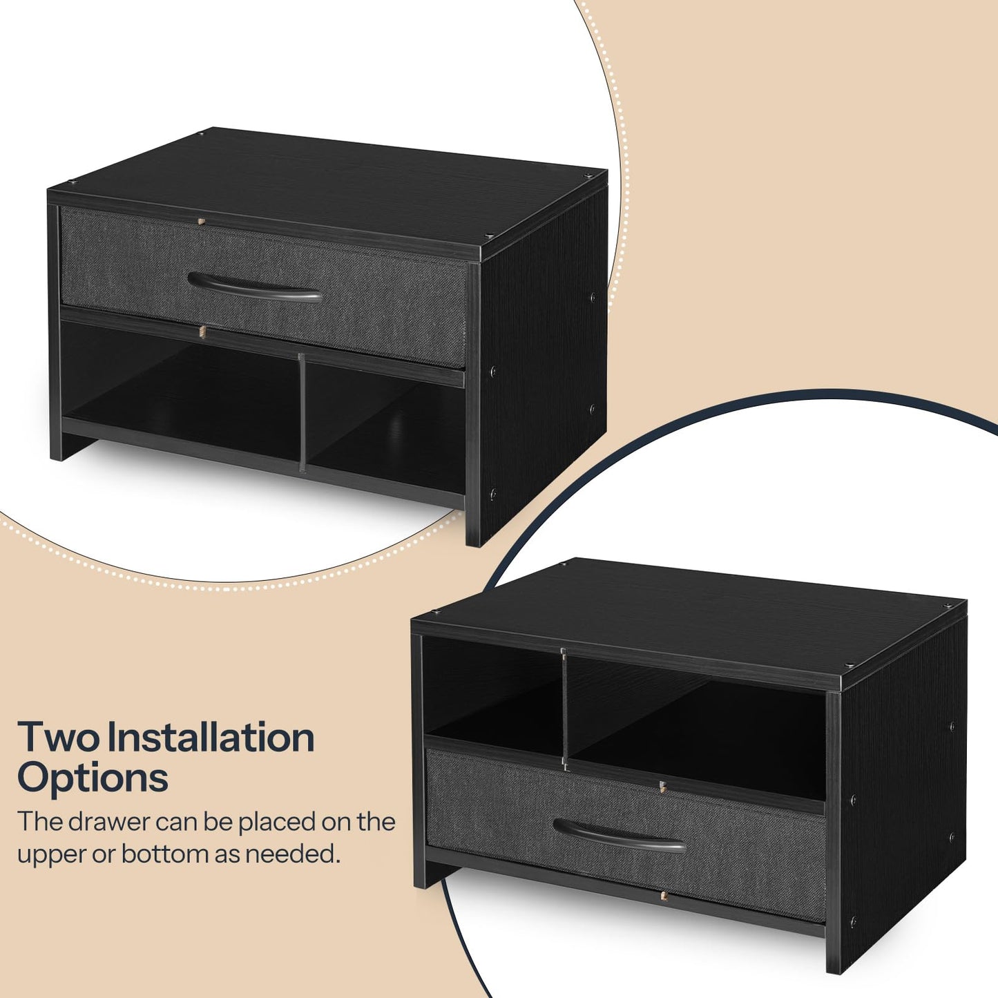 HOOBRO Black Wooden Desktop Printer Stand with Drawer