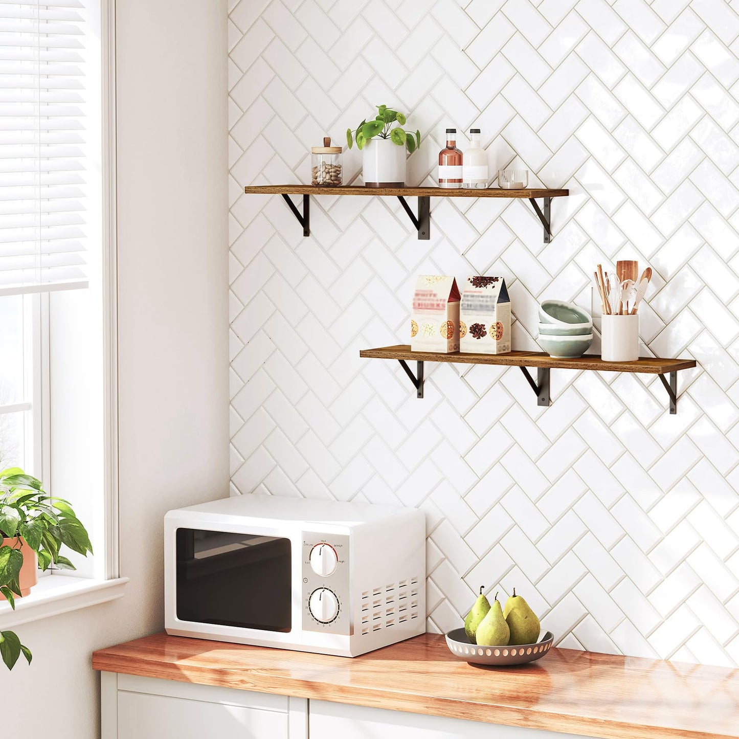 HOOBRO 30-inch Retro Brown Metal Frame Wall-Mounted Shelf /2PICS