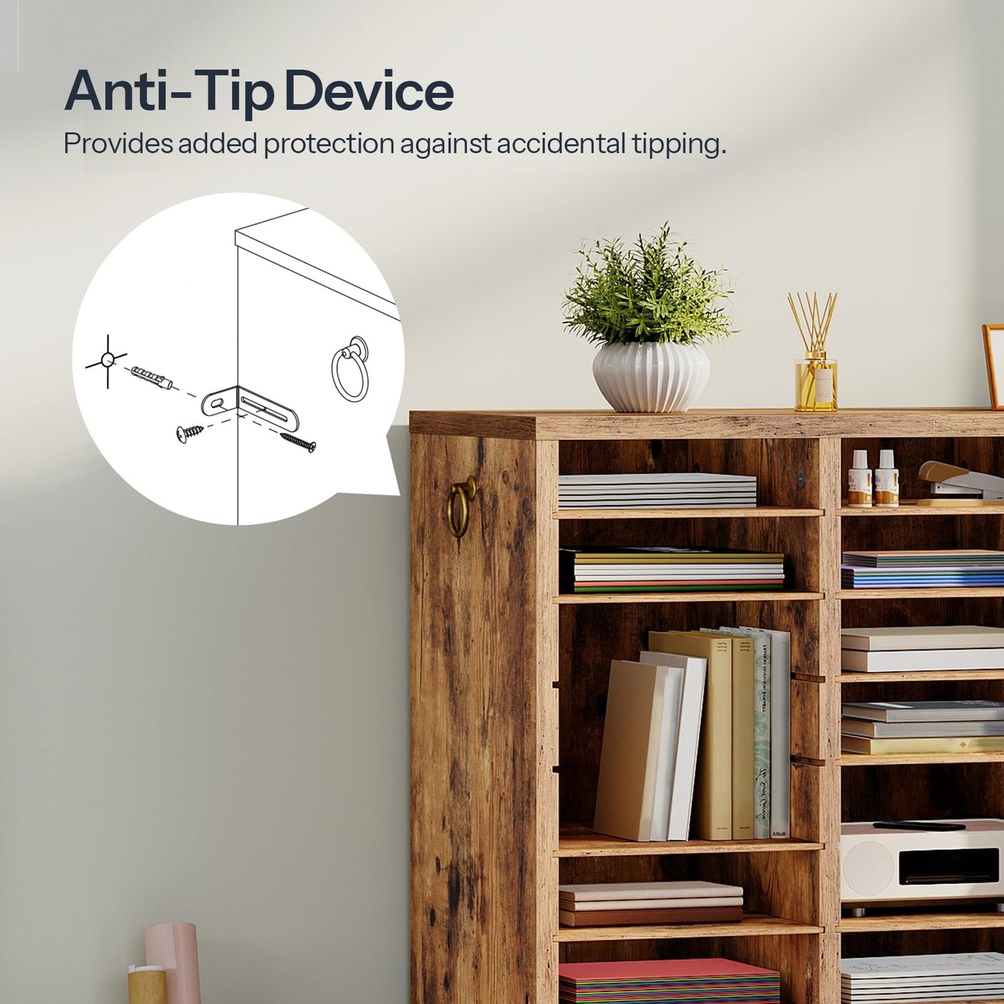 HOOBRO 36-Compartment Wooden Document Organizer with Adjustable Shelves