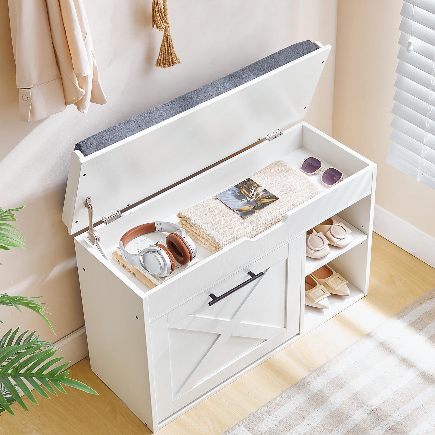 HOOBRO 31.5-inch L Shoe Storage Bench with Flip Drawer