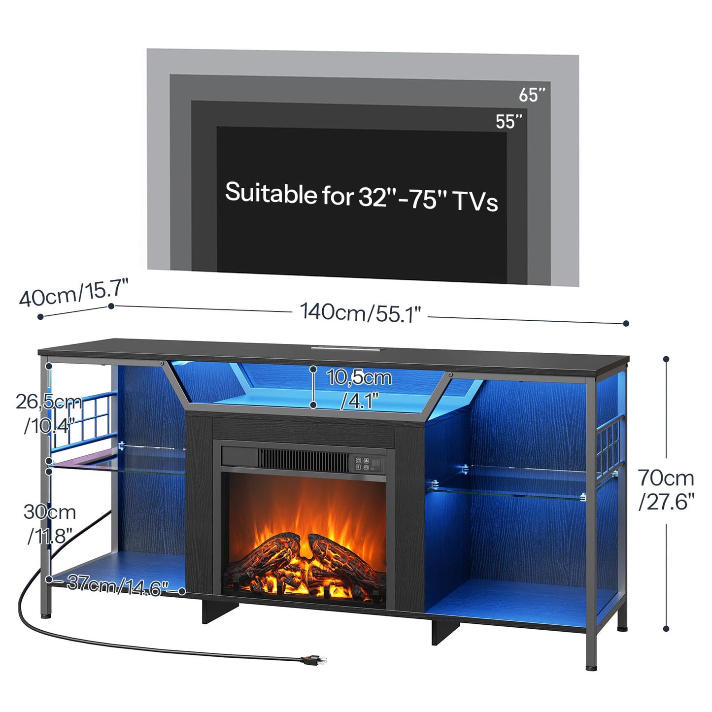HOOBRO Fireplace TV Stand with LED Lights for TVs up to 65 Inch