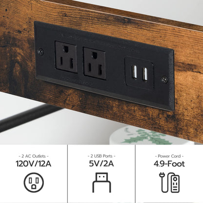 HOOBRO Retro Brown 35.4-inch Long Three-Tier Kitchen Island with Power Outlet