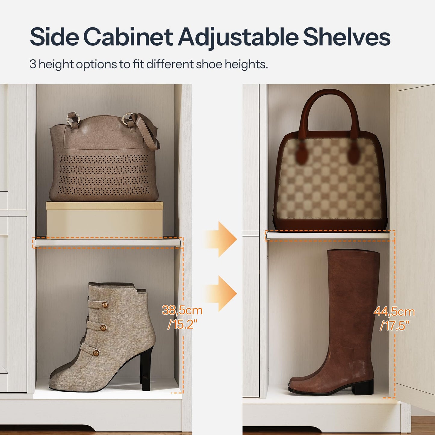 HOOBRO Farmhouse Style Shoe Cabinet with 2 Flip-Top Drawers & Adjustable Side Cabinet