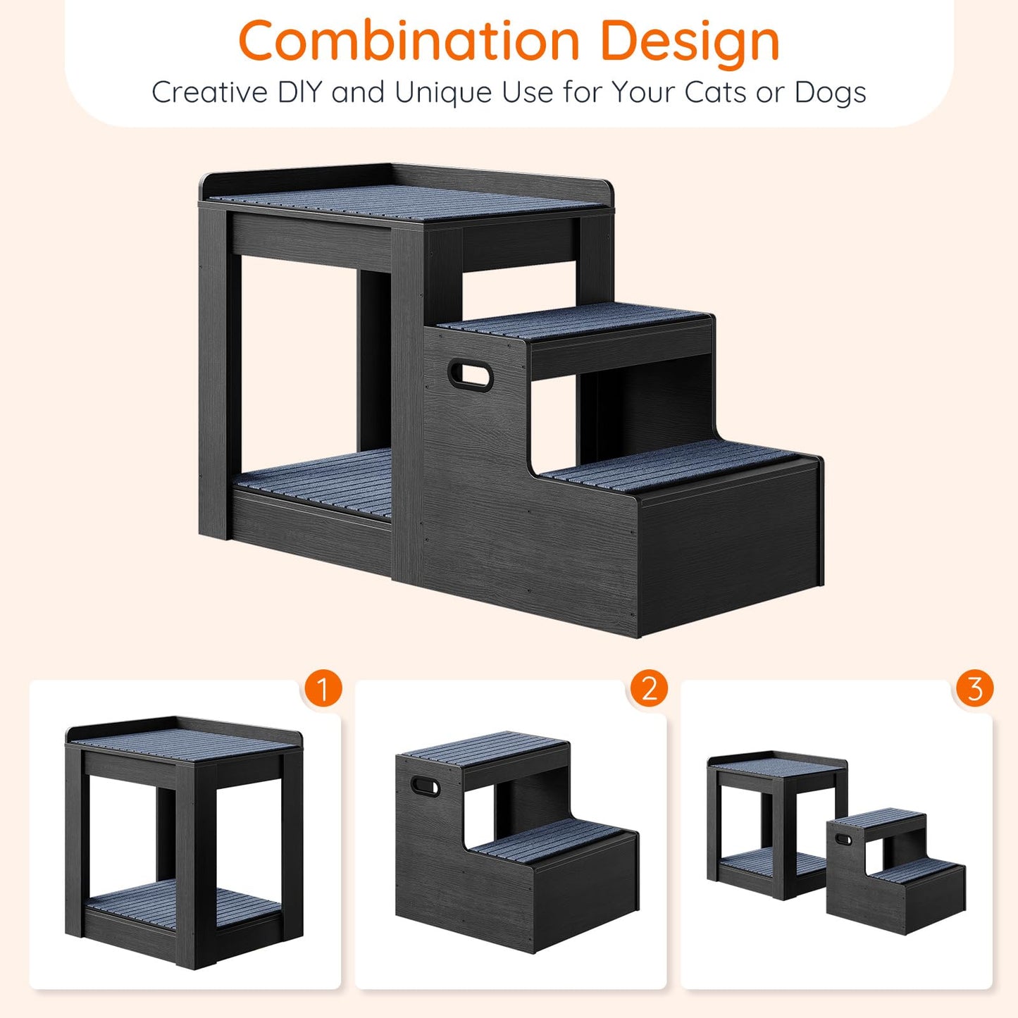 HOOBRO Pet Bunk Bed with Removable Ladder & Storage Compartments & 4 Non-Slip Mats