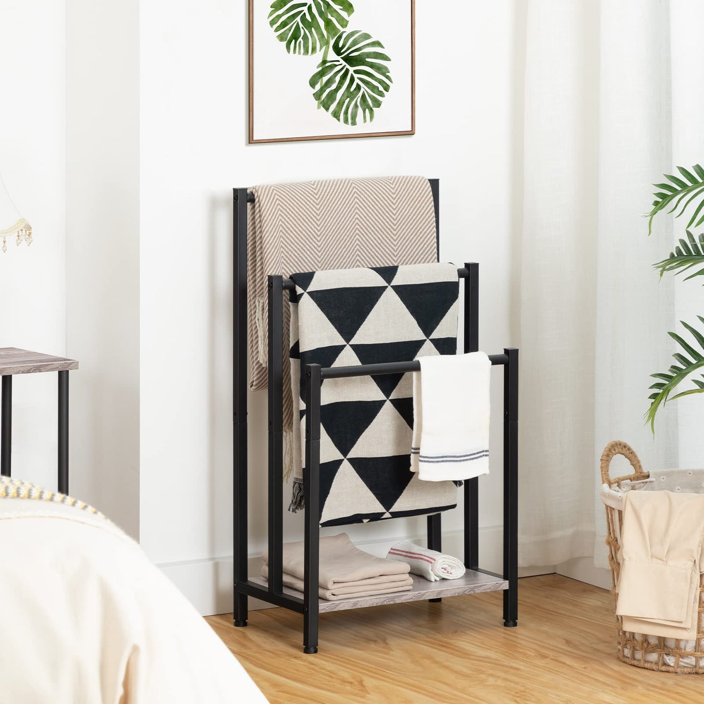 HOOBRO Greige Three-Tier Freestanding Towel Rack with Shelves