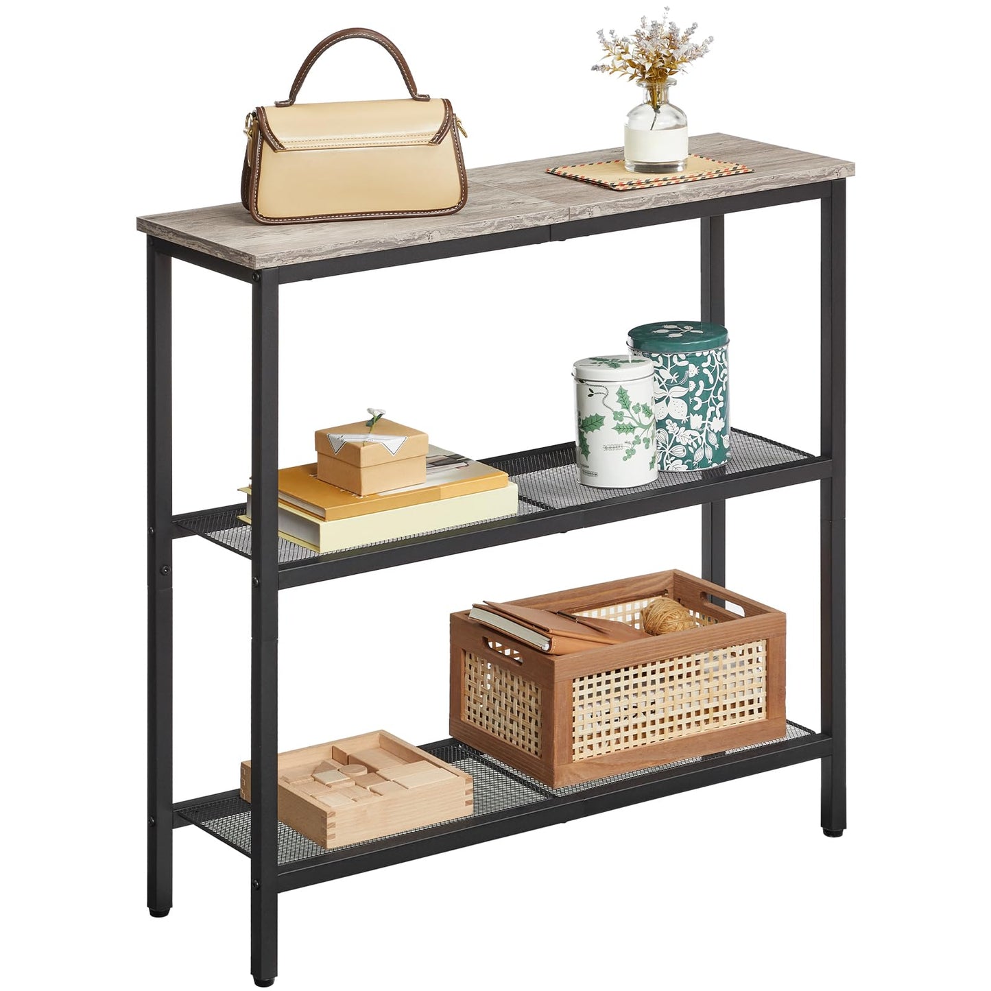 HOOBRO Greige 29.5-inch Three-Tier Narrow Entryway Table
