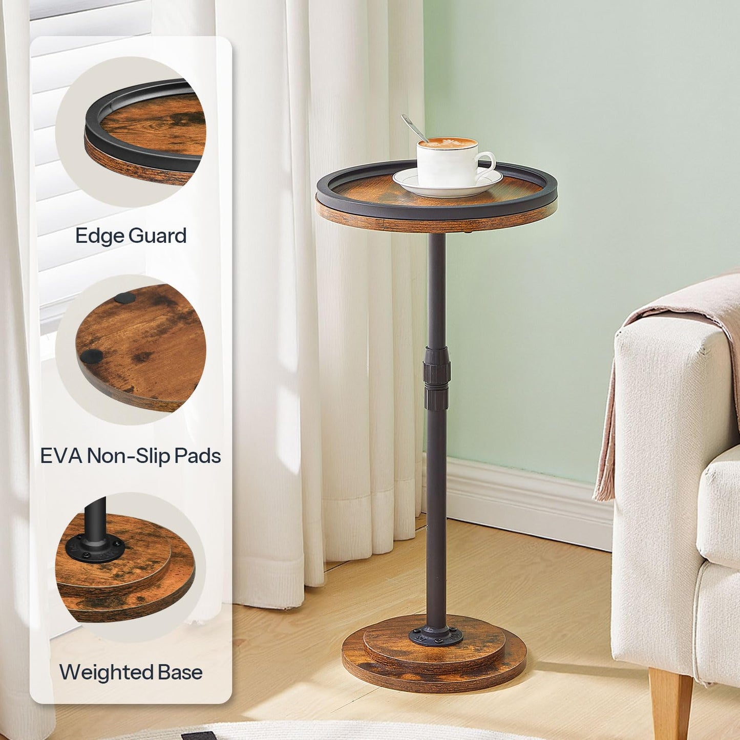 HOOBRO Height Adjustable Small Round Coffee Martini Side Table