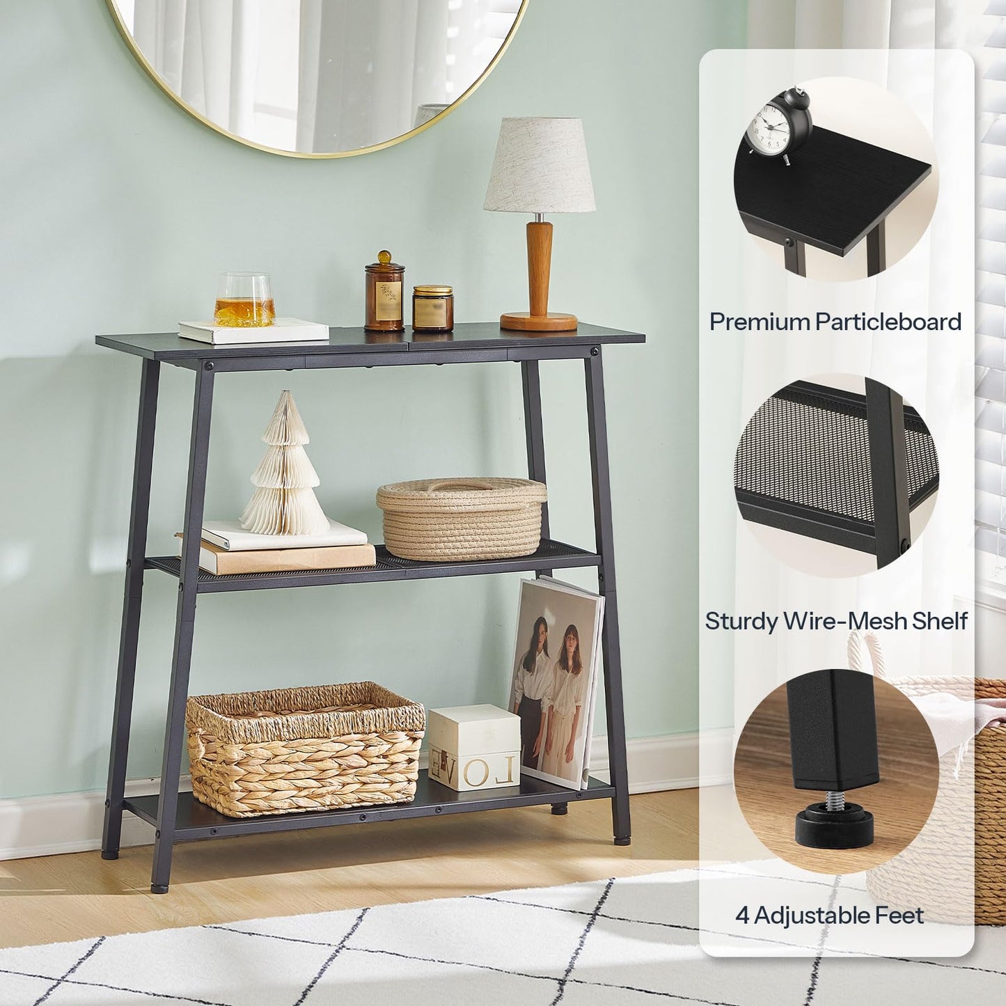 HOOBRO 30 inch 3-Tier Narrow Console Table with Storage Shelves