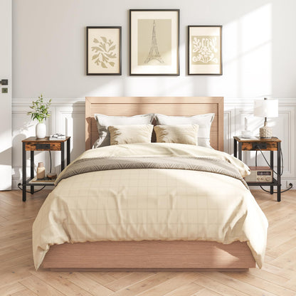 HOOBRO Retro Brown-Edged  End Table Set with Charging Station & USB Port & Power Outlet & Double-Layer Storage Shelf / 2PICS