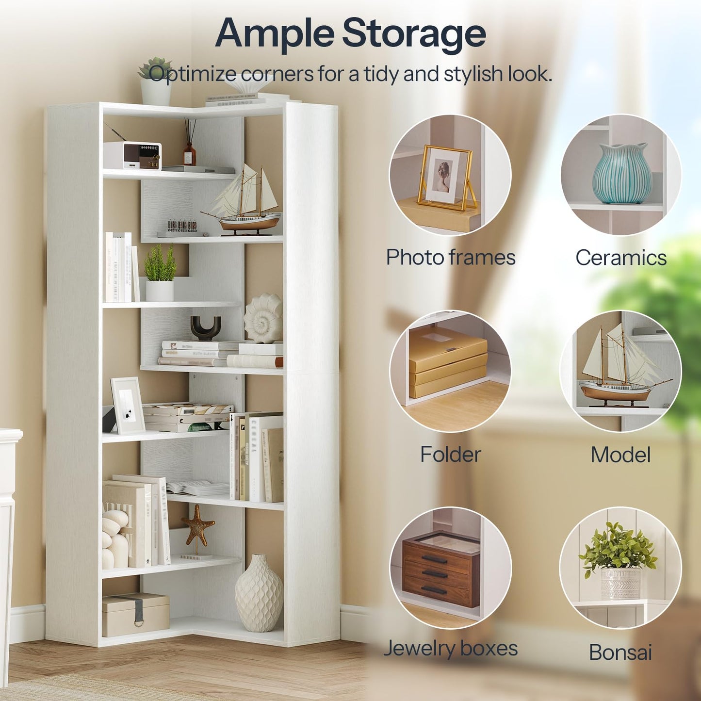 HOOBRO 9-tier Wooden L-Shaped Corner Bookshelf with Baffles