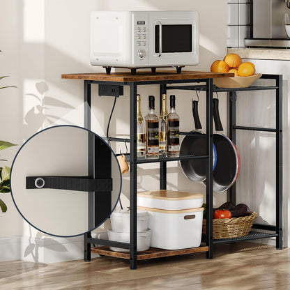 HOOBRO Bakers Rack & Microwave Stand with Power Outlet & Hooks