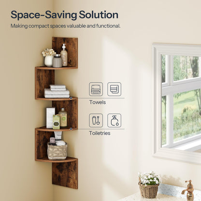 HOOBRO Retro Brown Wall-Mounted Corner Shelf / 2pics