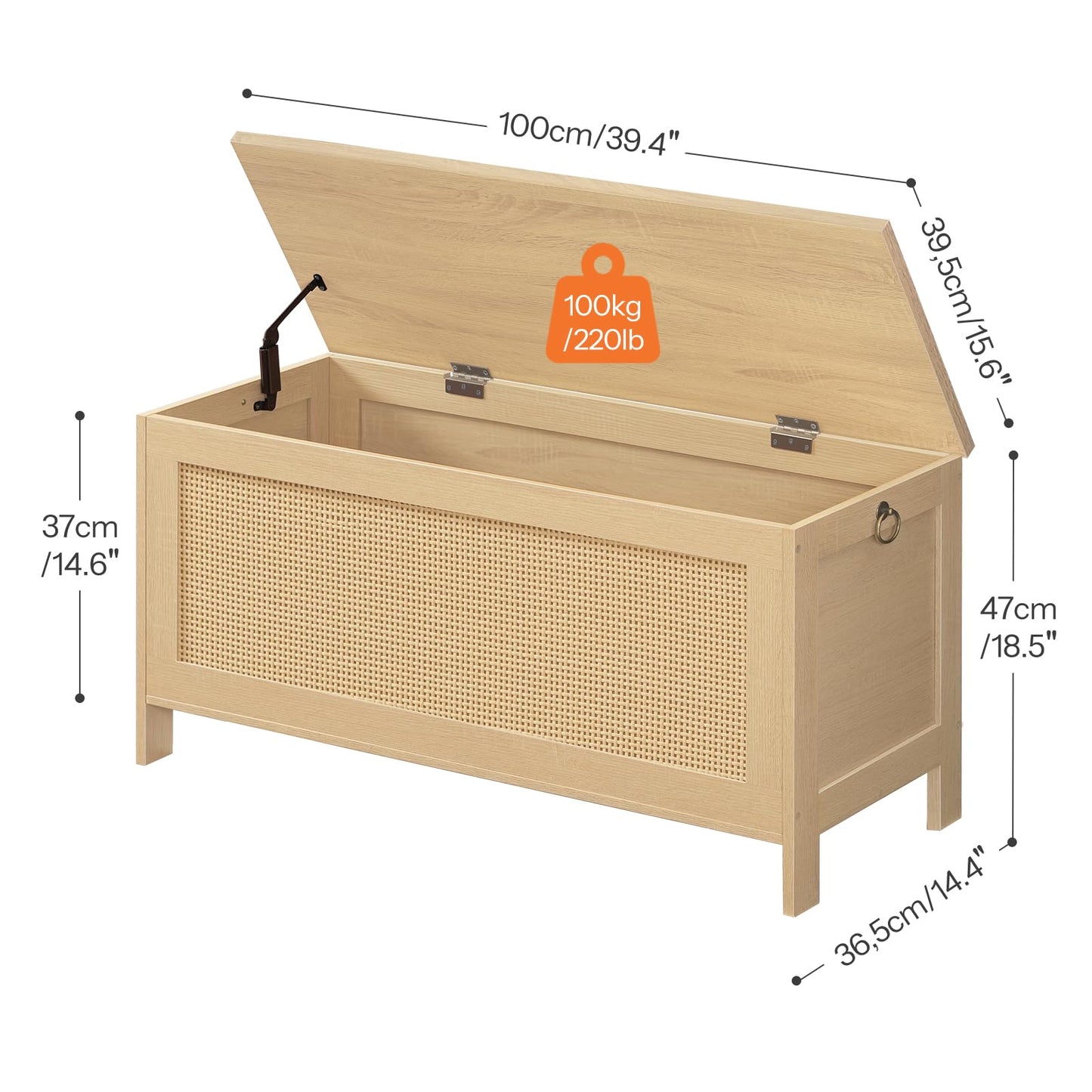 HOOBRO 39.4-inch Rattan Style Storage Bench with Faux Rattan Decoration