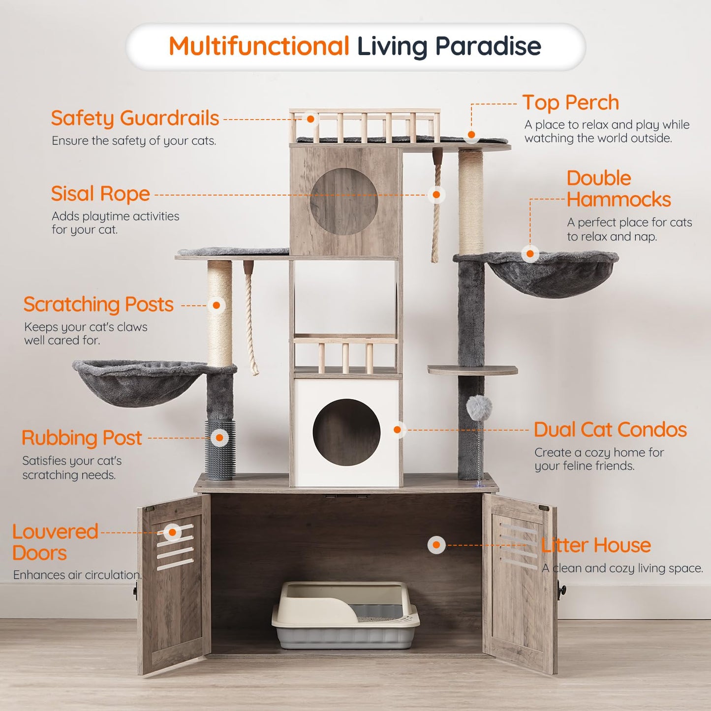 HOOBRO Cat Tree with Litter Box Enclosure