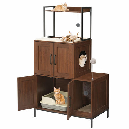 HOOBRO Wooden Cat Litter Box Enclosure with Storage & 2 Plush Balls