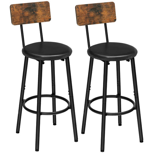 HOOBRO Retro Brown 26-inch PU Soft Cushion Bar Stool with Footrest & Backrest / 2PICS