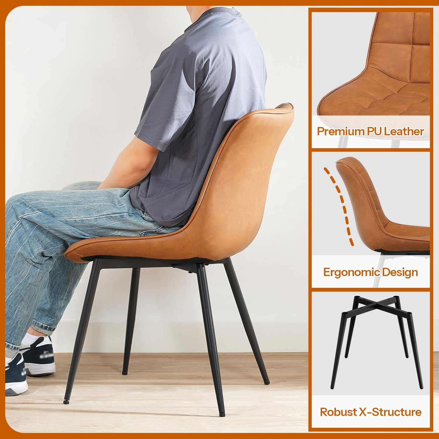 HOOBRO Modern Faux Leather Upholstered Dining Chair /2PICS