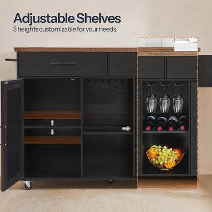HOOBRO Rolling Kitchen Island with Power Outlet & Wine Storage