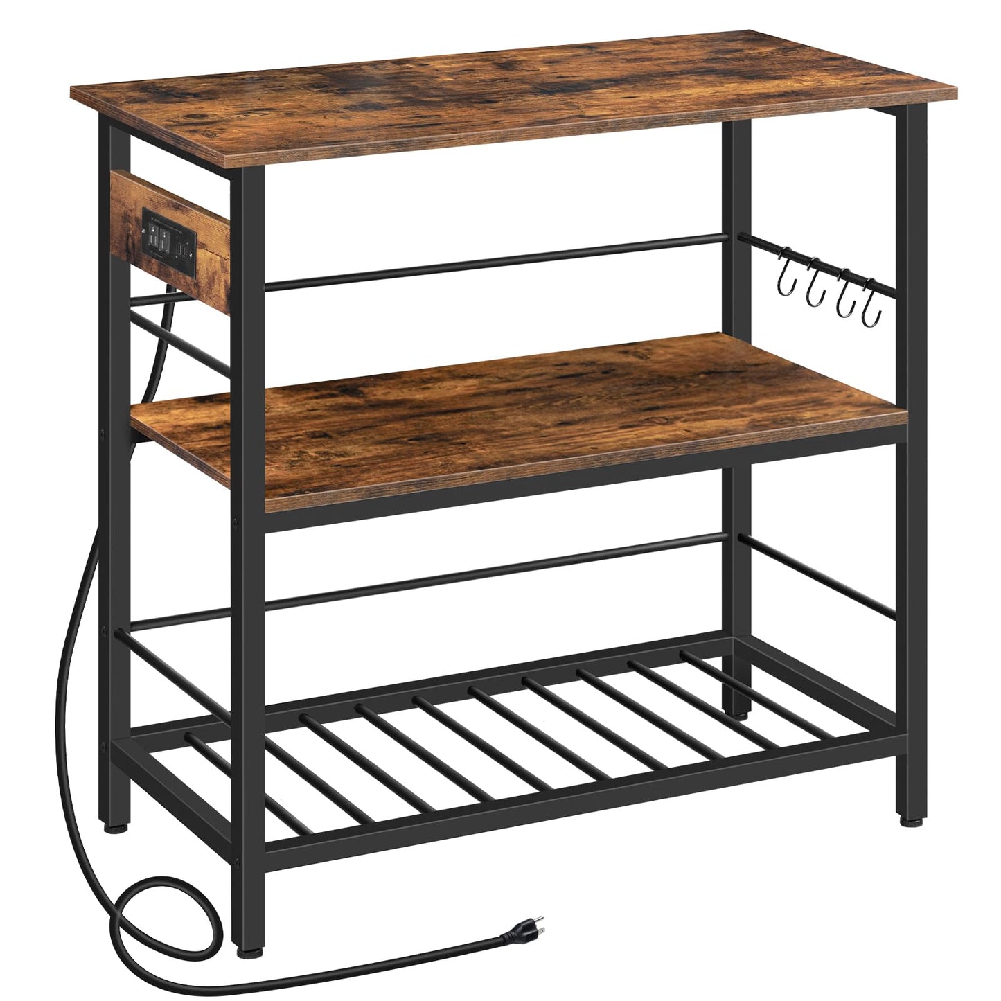 HOOBRO Retro Brown 35.4-inch Long Three-Tier Kitchen Island with Power Outlet