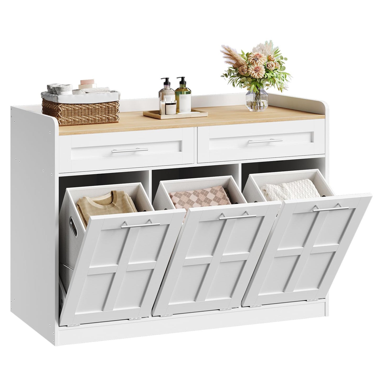 HOOBRO 35 Gallon Farmhouse Tilt-Out Laundry Hamper Cabinet