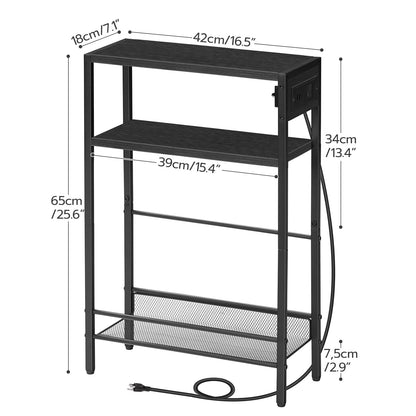 HOOBRO Black Small Narrow Side Table with Charging Station & USB Port & Storage Shelf