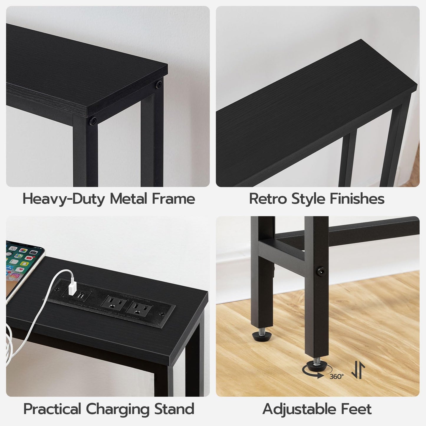 HOOBRO  Black 47.2" Skinny Console Table with Power Outlets