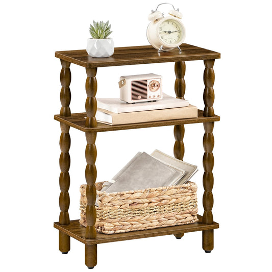 HOOBRO Narrow Side Table, Skinny End Table with Storage, Solid Wood Legs, 3-Tier Bedside Table Nightstand for Small Space, Living Room, Bedroom, Sofa Couch, Walnut WL462BZ01