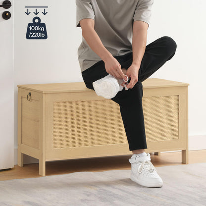 HOOBRO 39.4-inch Rattan Style Storage Bench with Faux Rattan Decoration