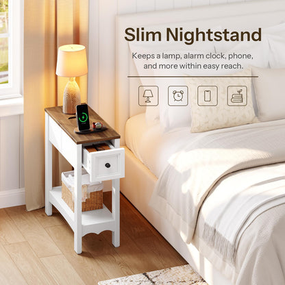 HOOBRO Farmhouse Narrow End Table with Storage Drawer, for Living Room
