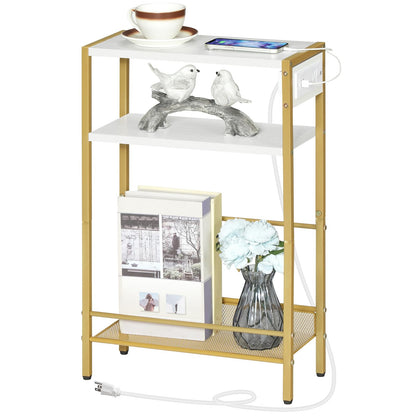 HOOBRO Mini Narrow Side Table with Charging Station & USB Port