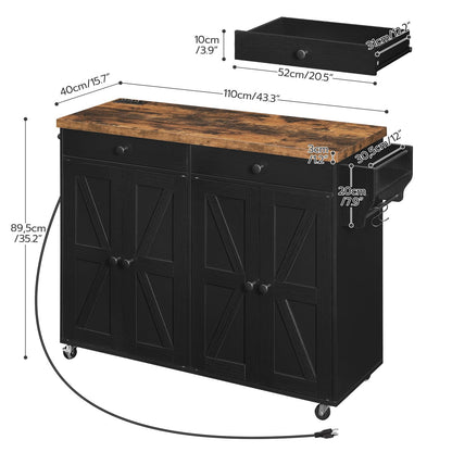 HOOBRO 43.3-inch Rolling Kitchen Island with Power Outlet
