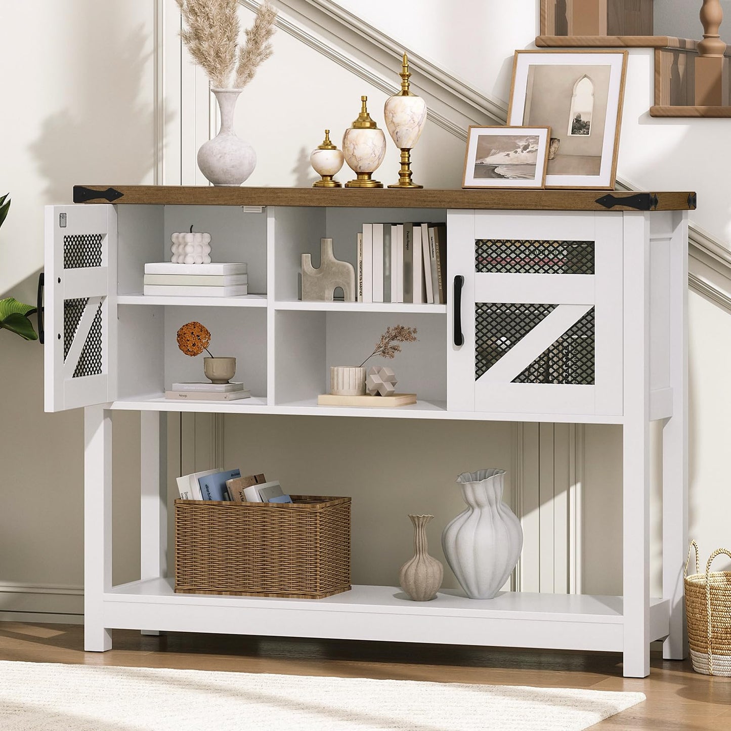 HOOBRO Farmhouse Narrow Console Table with Storage for Entryway