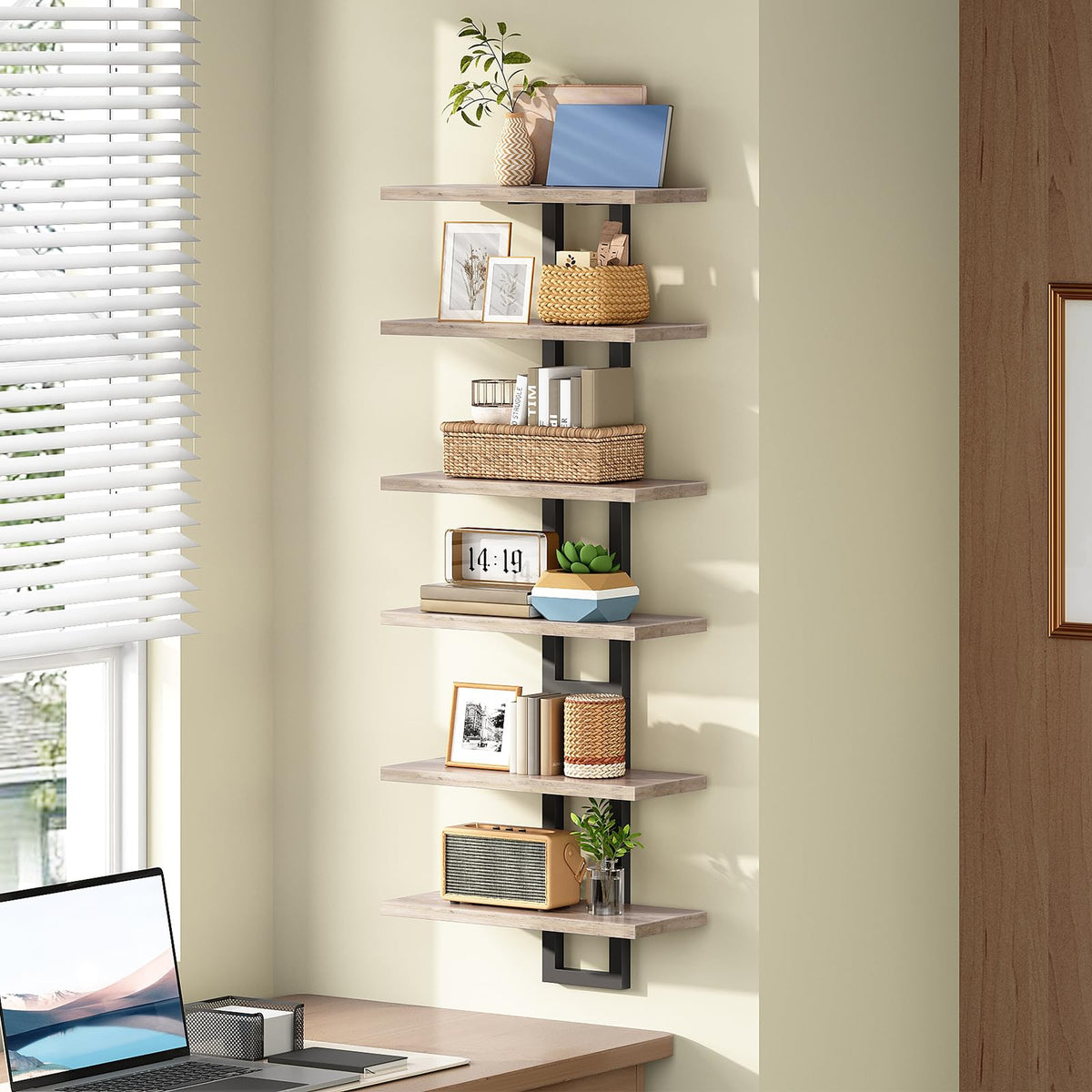 HOOBRO Floating Shelves, 15 Inch Wall Shelf Set of 3, Wall Mounted Storage Shelves 2-Tier, Hanging Bathroom Shelves, for Living Room, Bedroom, Bathroom, Kitchen, Greige and Black BG32BJP301