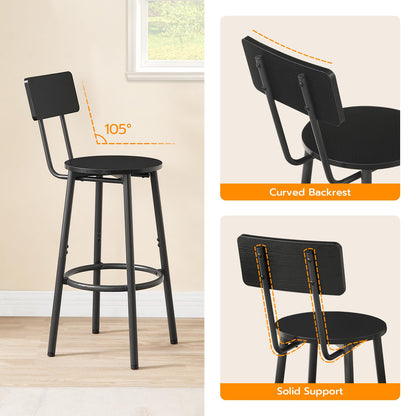 HOOBRO Black 25.2-inch Round Bar Stools with Backrest /2PICS
