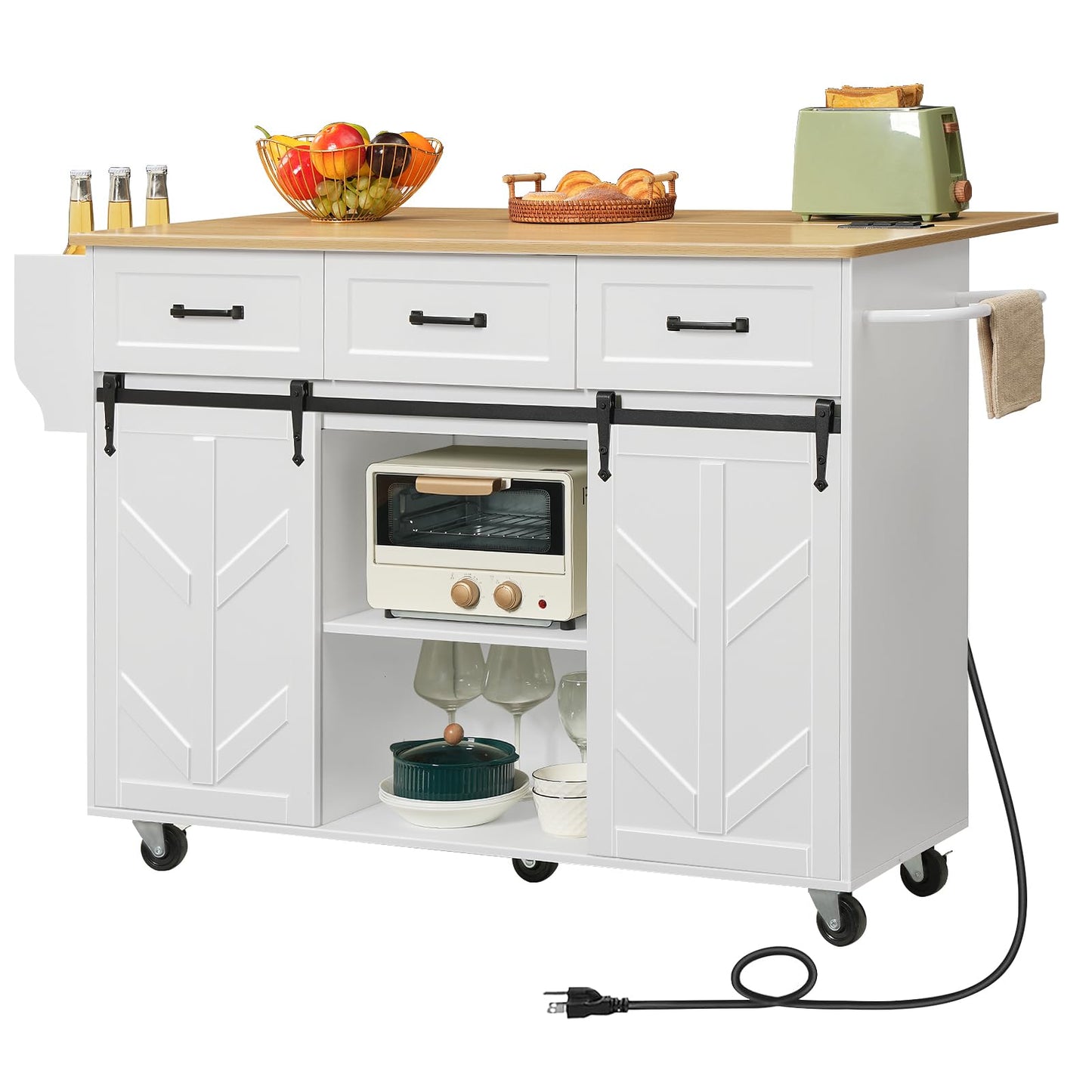 HOOBRO Rolling Kitchen Island with Power Outlet & Drawers