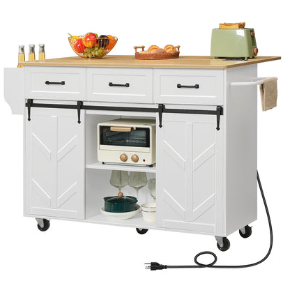 HOOBRO Rolling Kitchen Island with Power Outlet & Drawers