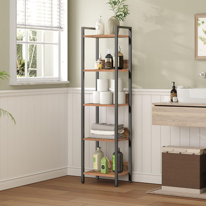 HOOBRO Bookshelf, 5-Tier Bookcase, Standing Book Shelf for Small Space, Storage Shelf Organizer, Rustic Brown and Black