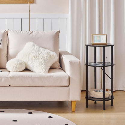 HOOBRO 3-Tier Small Round Side Table with Charging Station
