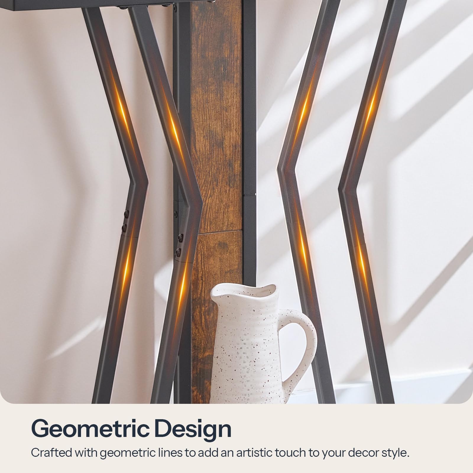 Decorative wall art with geometric design and a white pitcher on a neutral background
