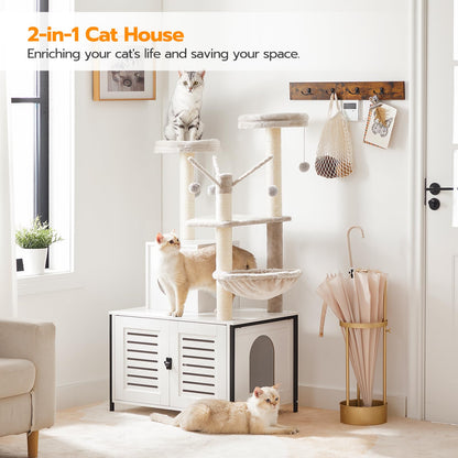 HOOBRO Wooden Cat Tree with Litter Box Enclosure