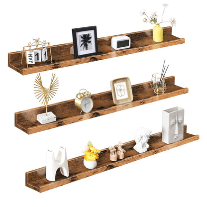 HOOBRO Retro Brown 47.2-inch Floating Shelf with Raised Edges & Concealed Brackets /3PICS