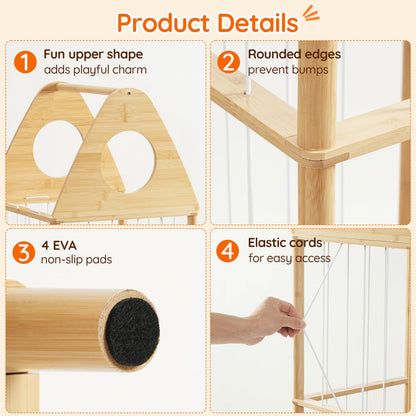 HOOBRO Stuffed Animal Storage, Bamboo Stuffed Animal Organizer with Elastic Cords and Side Bookshelf, Stuffed Animal Holder for Kids' Room, Playroom, Bedroom, Living Room, Nursery, Natural YL67CW01