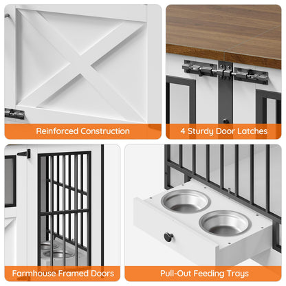 HOOBRO 71.9-inch Farmhouse Style Double Dog Cage Furniture with Removable Divider
