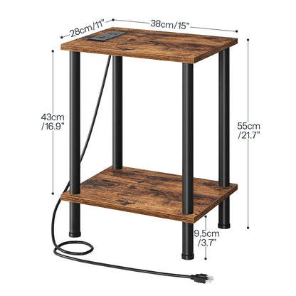 HOOBRO Side Table with Charging Station, Small End Table with USB Port and Outlet, Nightstand with 2-Layer Storage Shelves for Small Spaces, Living Room, Bedroom, Stable Frame, Rustic Brown BF09UBZ01