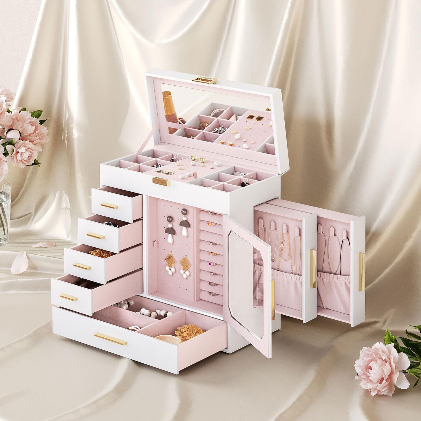 HOOBRO Vertical Design Jewelry Storage Box with Mirror