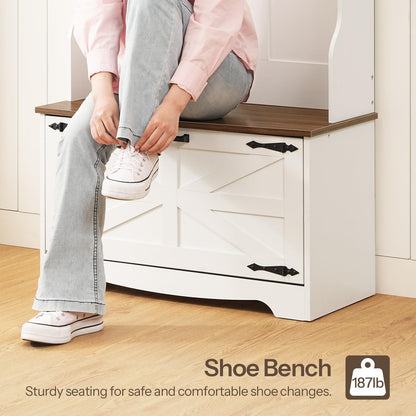 HOOBRO Hallway Coat Rack with Coat Rack Bench & Shoe Cabinet & Flip-Top Drawers